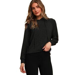 Lulus Charcoal Gray Small Drawstring Hoodie Cutout Back Top NEW